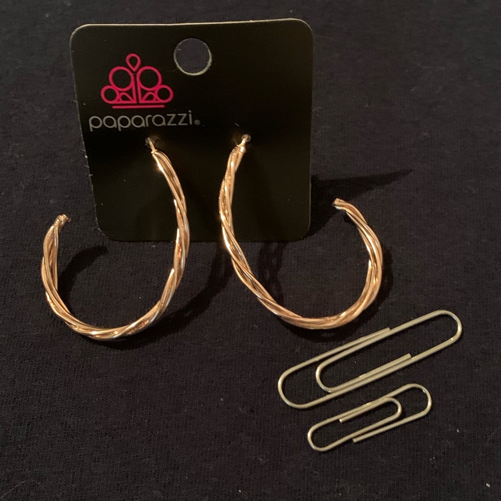 Never worn, Gold oblong twist hoops